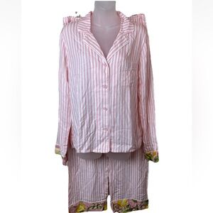 PJ Salvage Sz Med Pink Dream In Full Bloom Long Sleeve Pajama Top & Pant Set